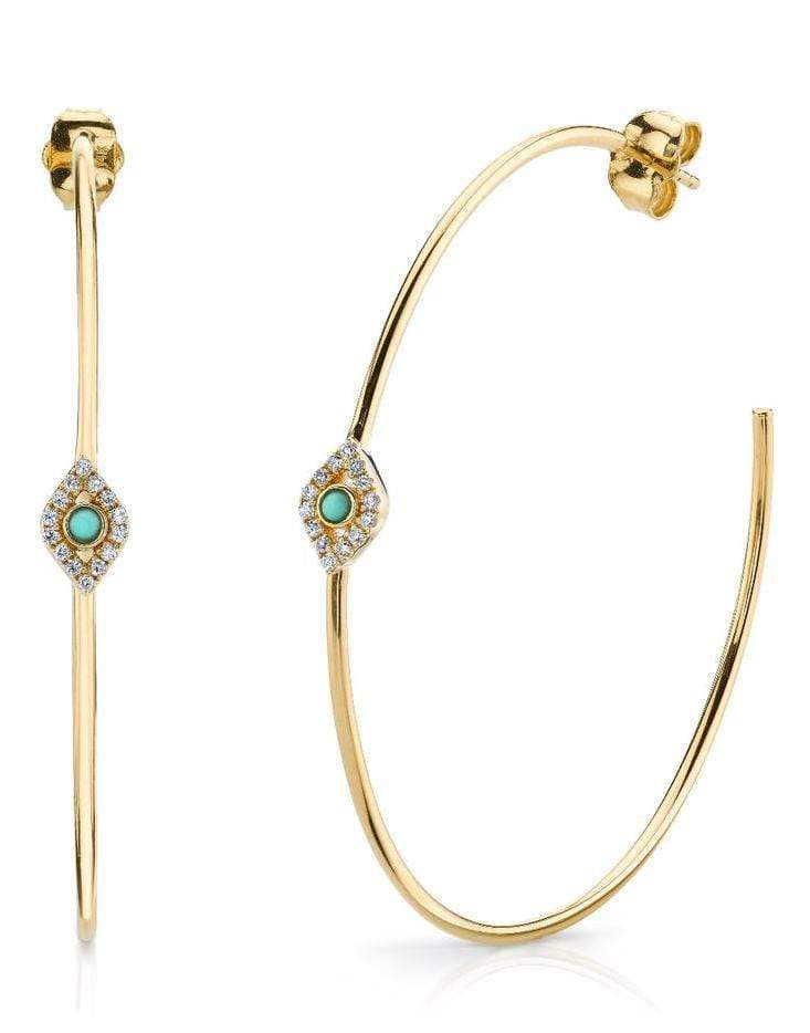 SYDNEY EVAN-Turquoise Evil Eye Large Hoops-YELLOW GOLD