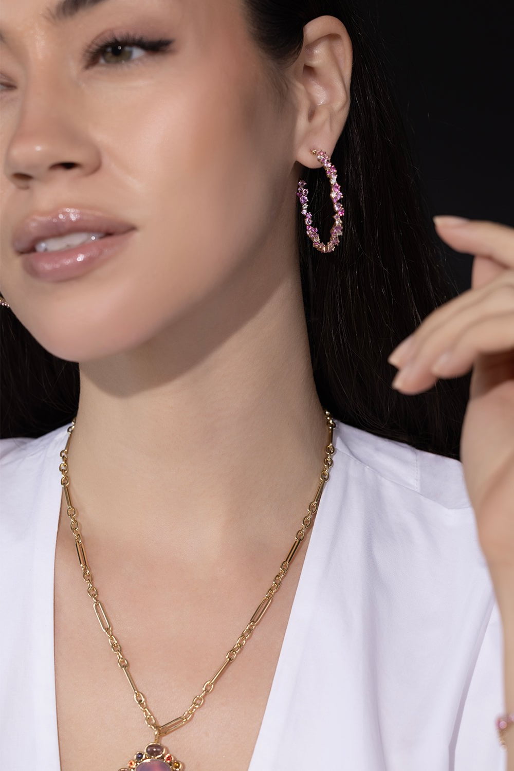 SYDNEY EVAN-XL Pink Sapphire Hoop Earrings-YELLOW GOLD