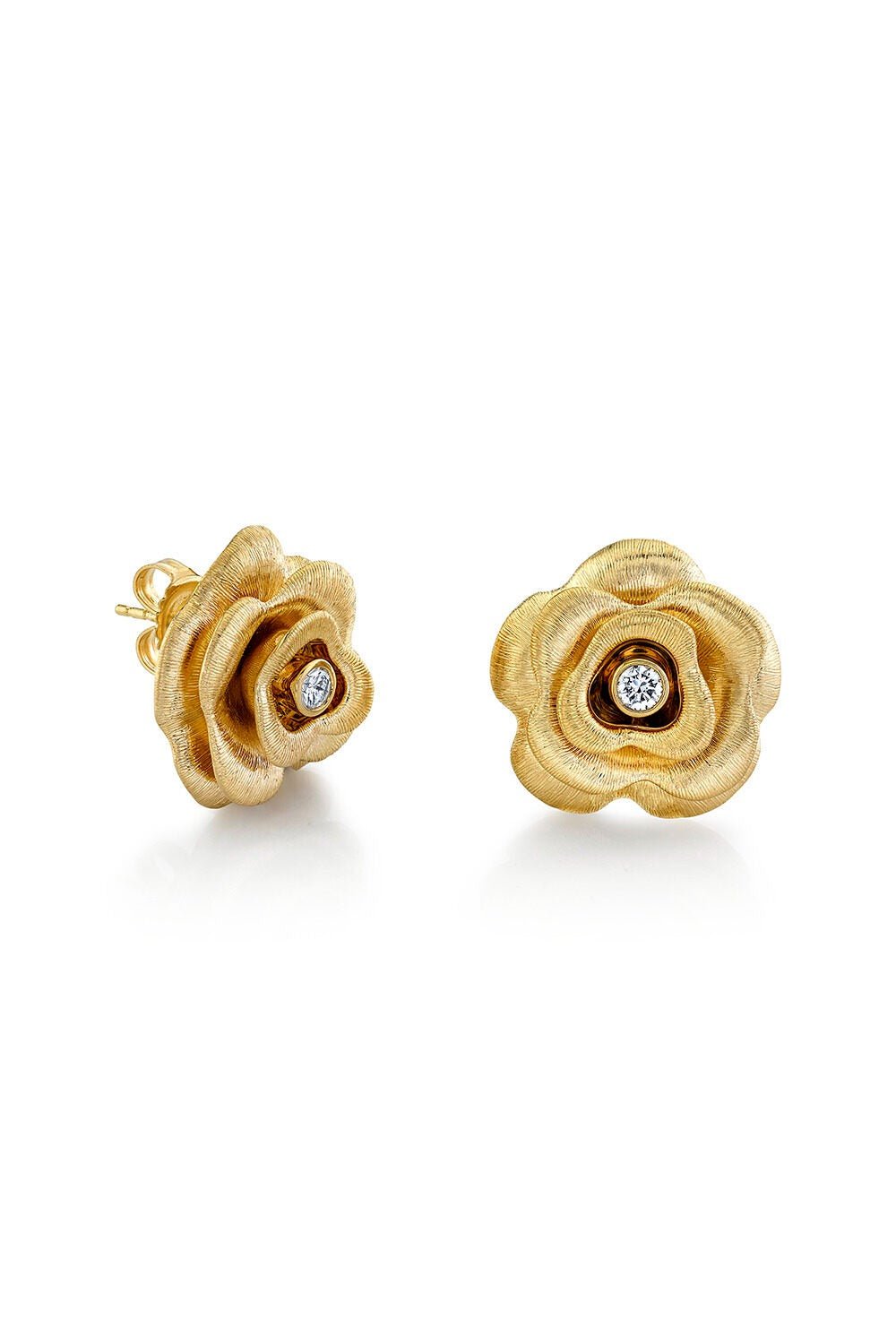 SYDNEY EVAN-Large Bezel Rose Earrings-YELLOW GOLD