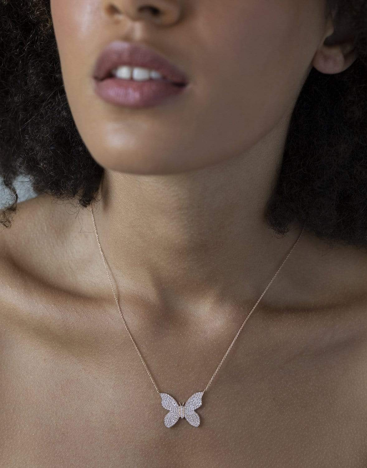 SYDNEY EVAN-Large Pave Diamond Butterfly Necklace-ROSE GOLD
