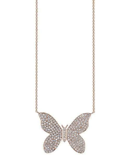 SYDNEY EVAN-Large Pave Diamond Butterfly Necklace-ROSE GOLD