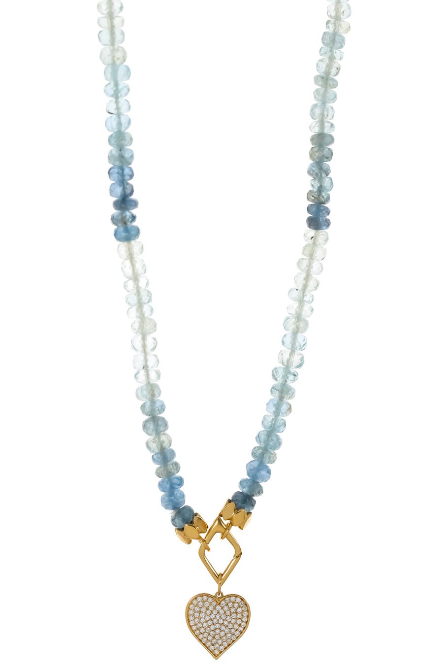 SYDNEY EVAN-Aqua Bead Diamond Heart Necklace-YELLOW GOLD