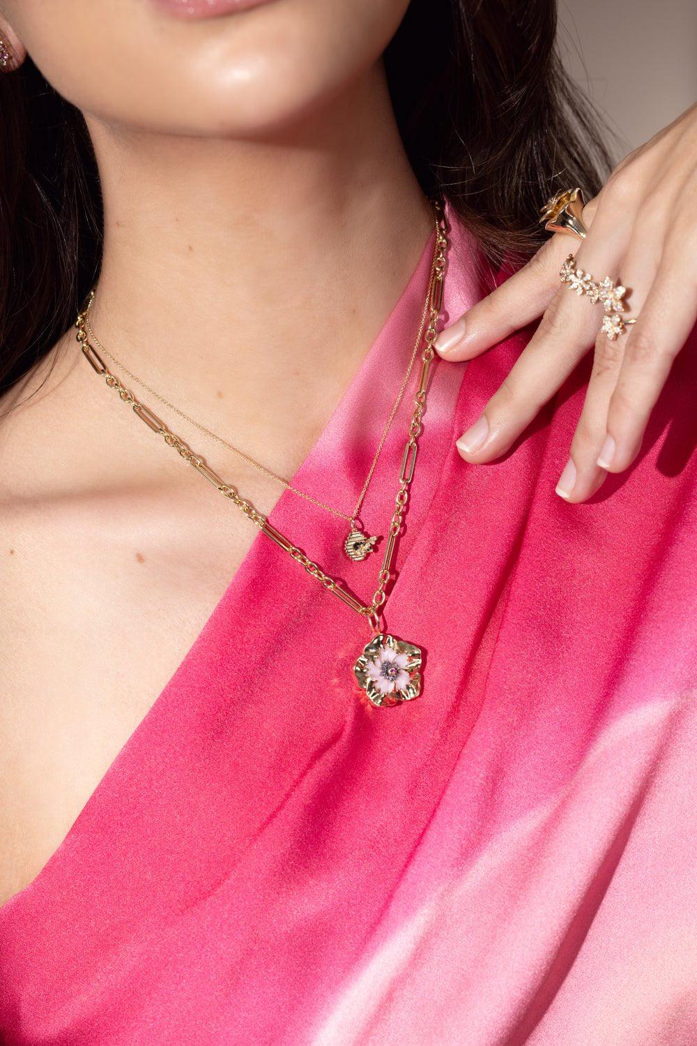 SYDNEY EVAN-Beehive Charm Necklace-YELLOW GOLD