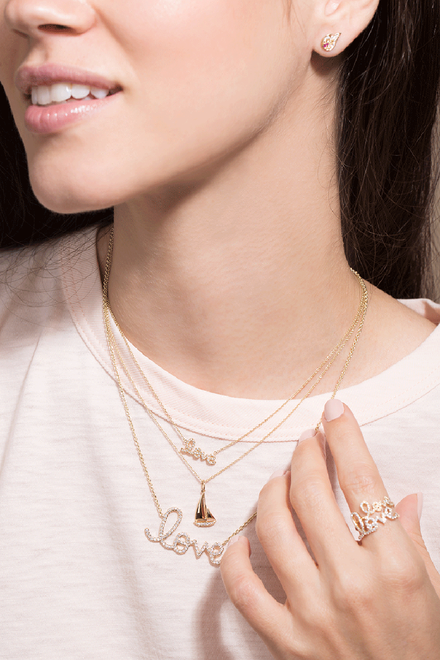 SYDNEY EVAN-Big Pave Love Script Necklace-YELLOW GOLD