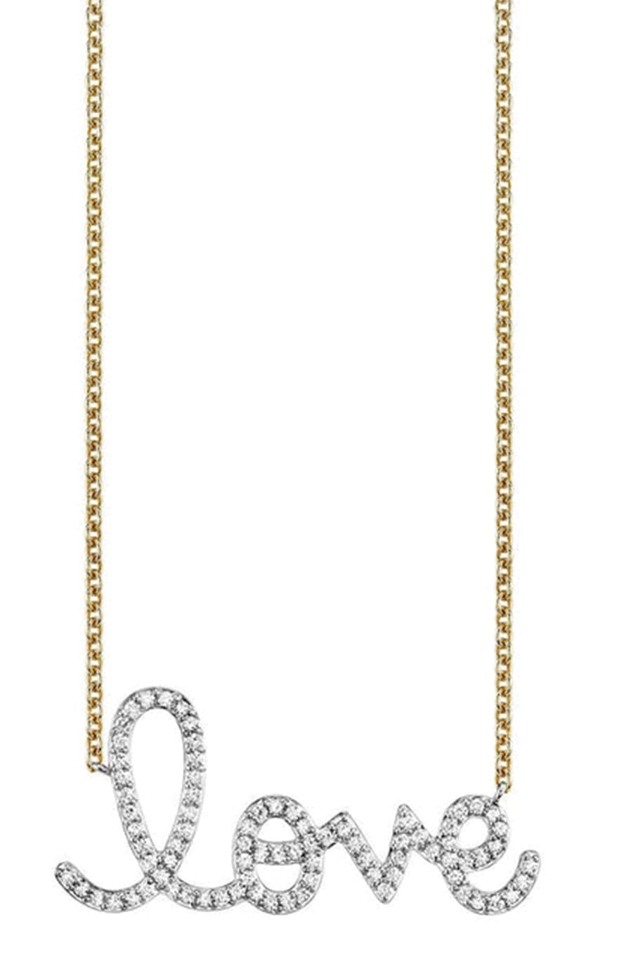 SYDNEY EVAN-Big Pave Love Script Necklace-YELLOW GOLD