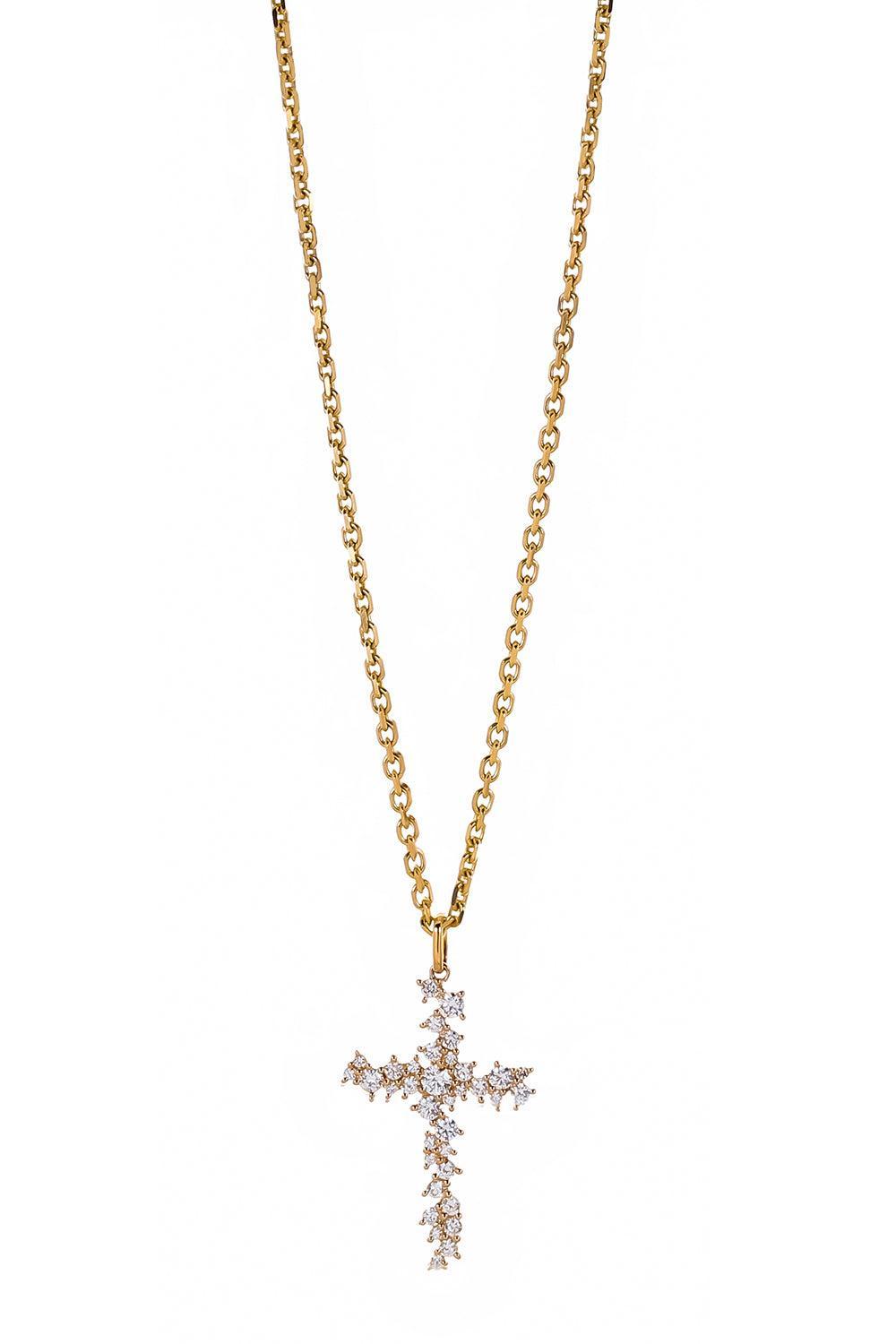 Diamond Cross Charm Cocktail Necklace-YELLOW GOLD-JEWELRYFINE JEWELNECKLACE O-SYDNEY EVAN