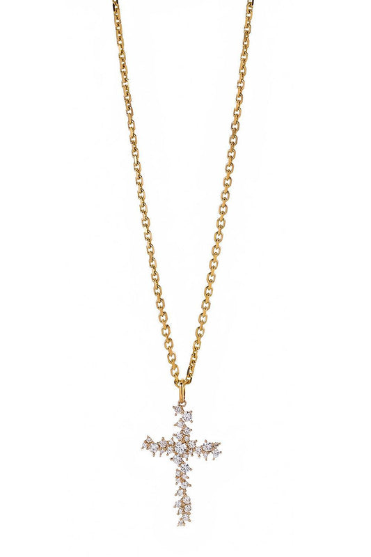 Diamond Cross Charm Cocktail Necklace-YELLOW GOLD-JEWELRYFINE JEWELNECKLACE O-SYDNEY EVAN
