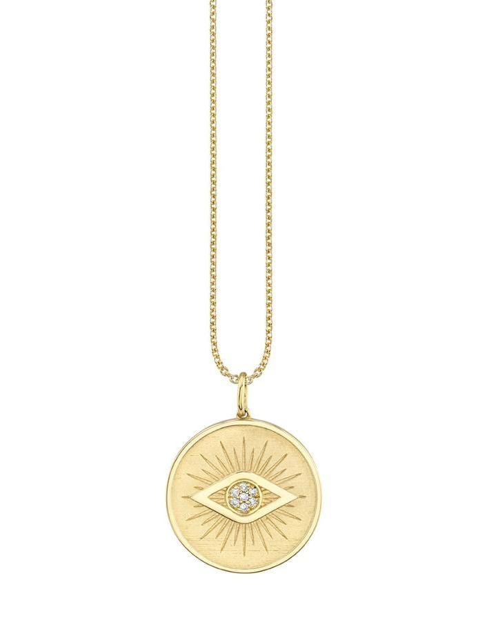 SYDNEY EVAN-Diamond Evil Eye Coin Necklace-YELLOW GOLD