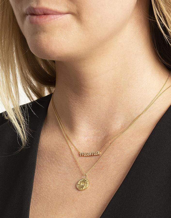 SYDNEY EVAN-Diamond Mama Script Necklace-YELLOW GOLD