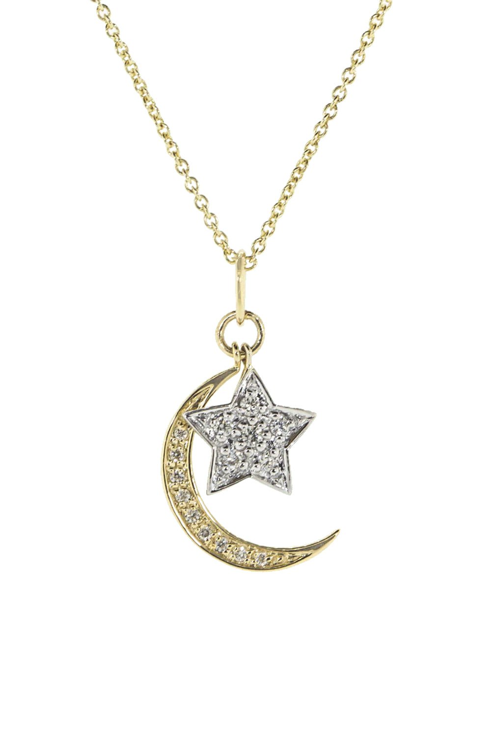SYDNEY EVAN-Diamond Moon And Star Necklace-YELLOW GOLD