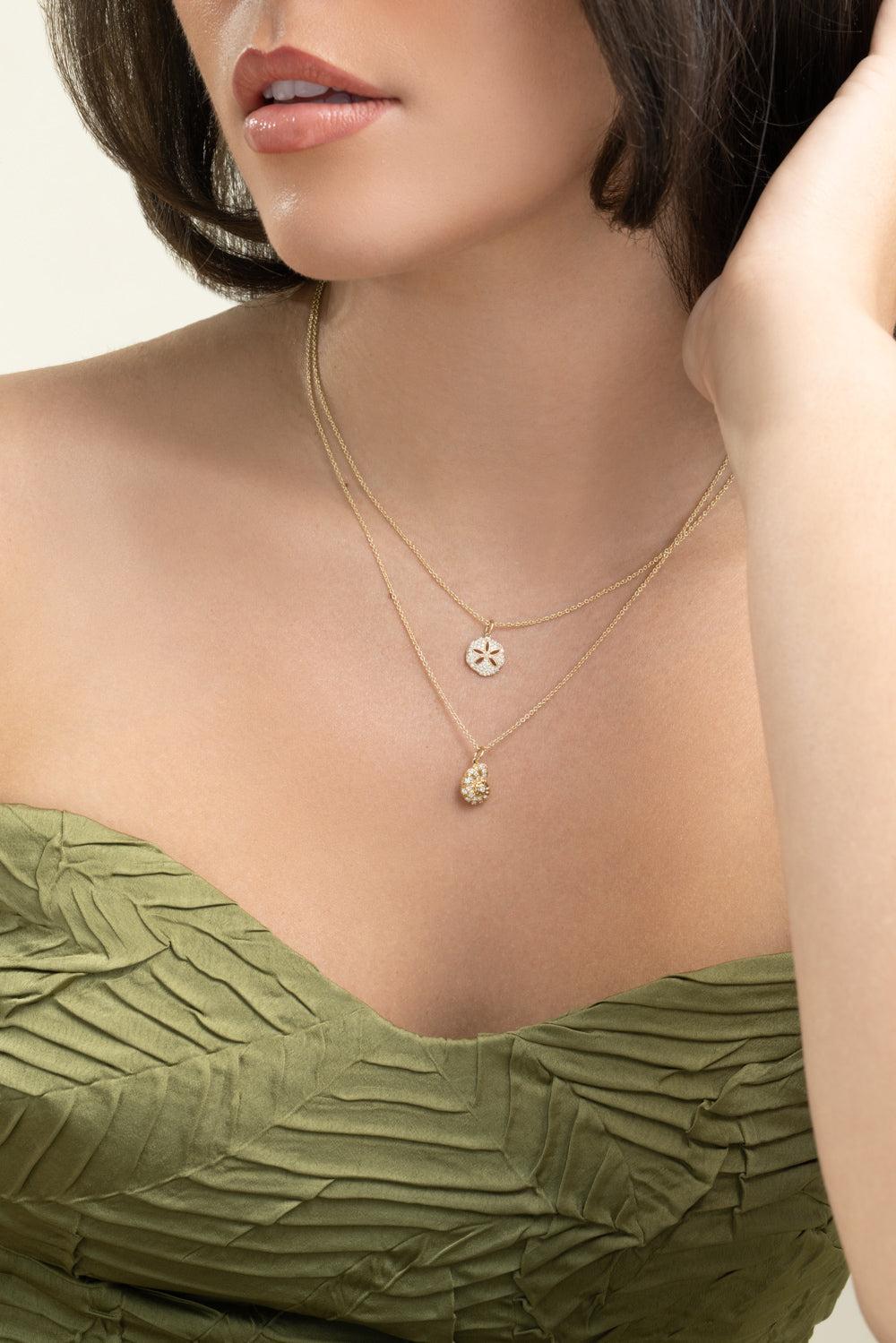 Diamond Sand Dollar Necklace-YELLOW GOLD-JEWELRYFINE JEWELNECKLACE O-SYDNEY EVAN