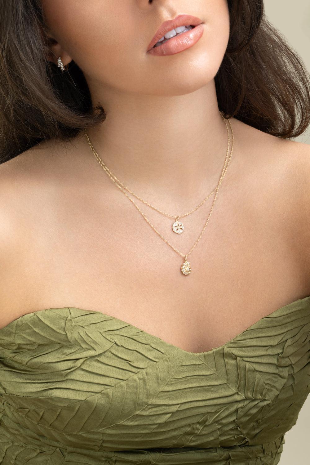 Diamond Sand Dollar Necklace-YELLOW GOLD-JEWELRYFINE JEWELNECKLACE O-SYDNEY EVAN