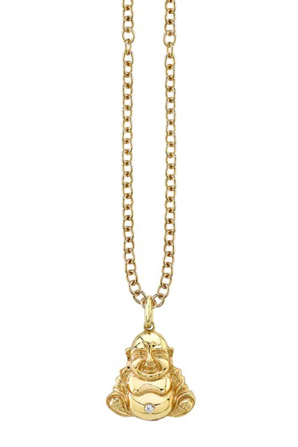 SYDNEY EVAN-Extra Large Laughing Buddha Charm Necklace-YELLOW GOLD