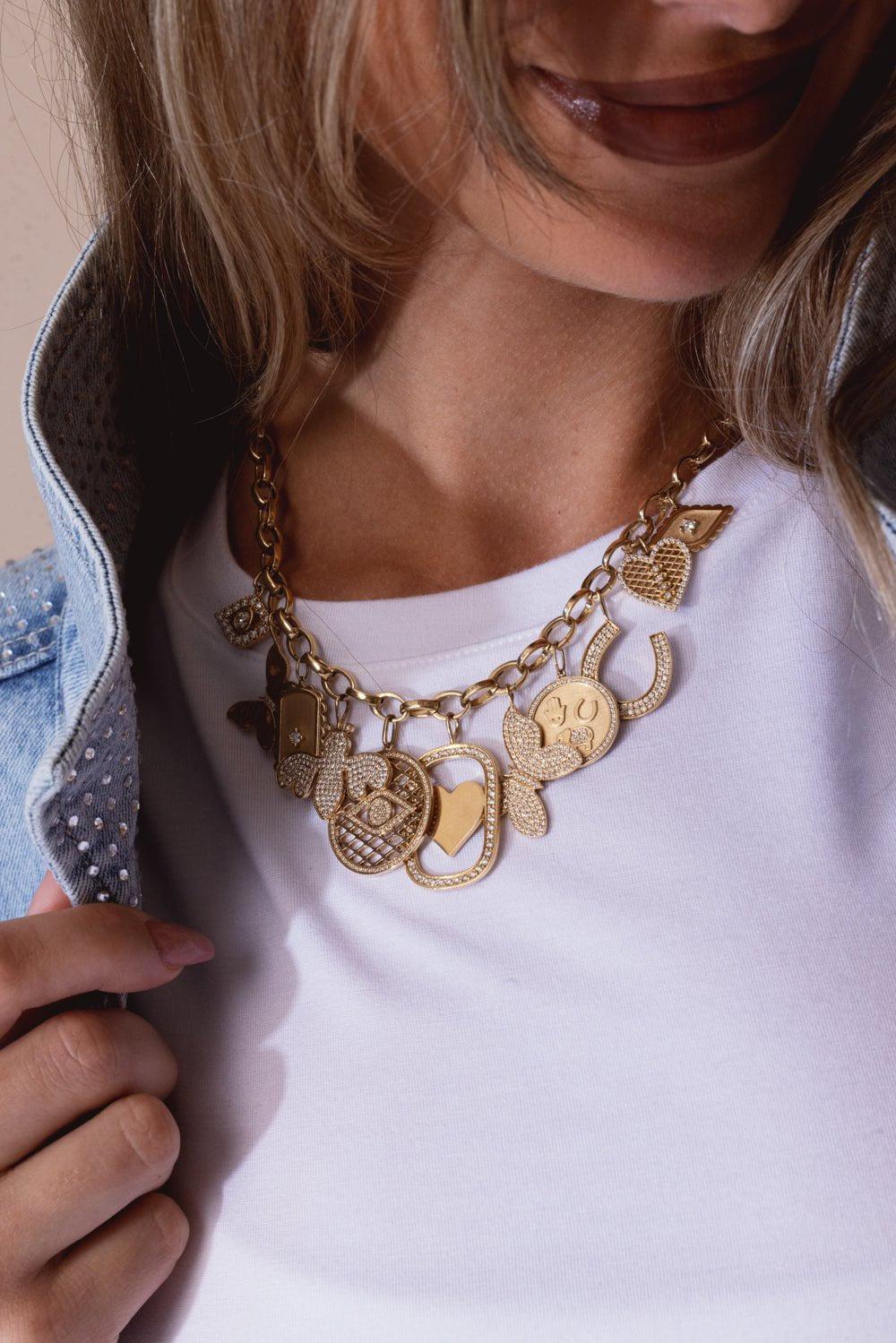 SYDNEY EVAN-Graduated Multi Icon Necklace-YELLOW GOLD