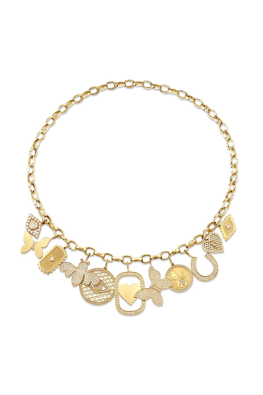 SYDNEY EVAN-Graduated Multi Icon Necklace-YELLOW GOLD