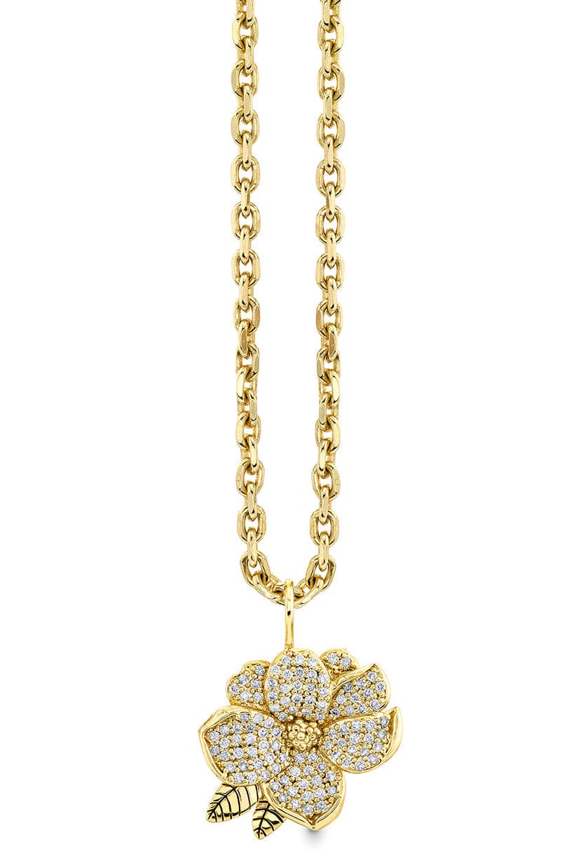 SYDNEY EVAN-Large Diamond Magnolia Pendant Necklace-YELLOW GOLD