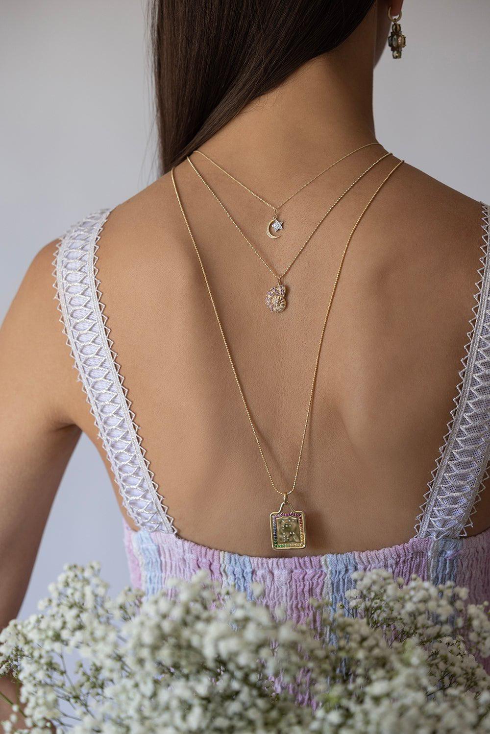 SYDNEY EVAN-Large Nautilus Shell Charm Necklace-YELLOW GOLD
