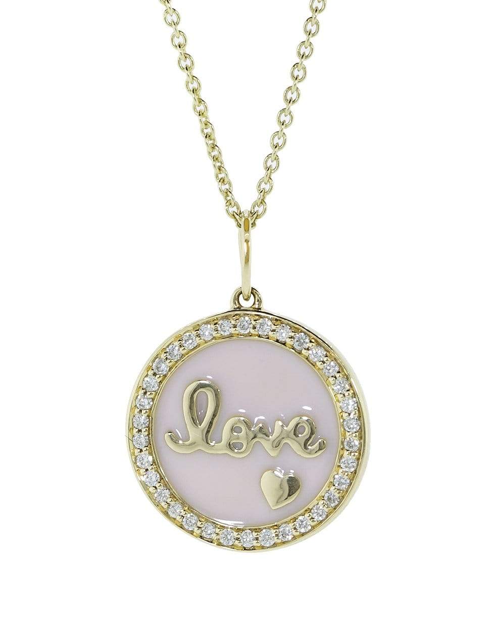 SYDNEY EVAN-Pink Love Script Pave Border Pendant-YELLOW GOLD