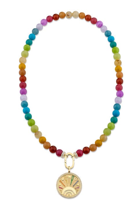 SYDNEY EVAN-Rainbow Evil Eye Luck Coin Jade Necklace-YELLOW GOLD