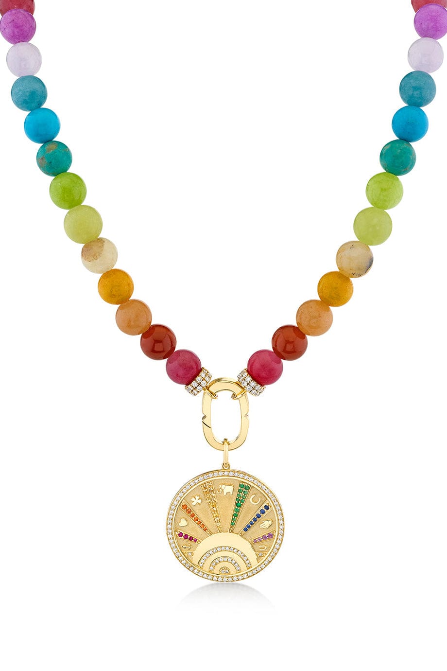 SYDNEY EVAN-Rainbow Evil Eye Luck Coin Jade Necklace-YELLOW GOLD