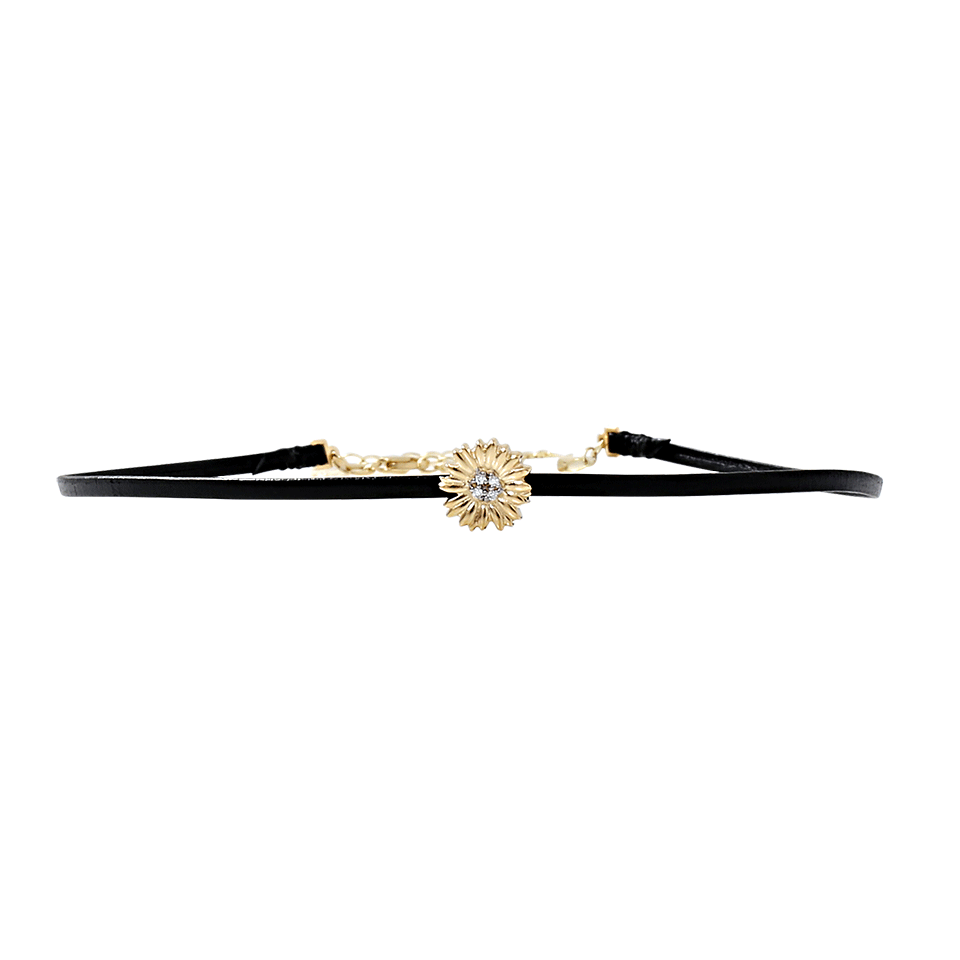 SYDNEY EVAN-Sunflower Slider Bead Black Leather Choker-YELLOW GOLD