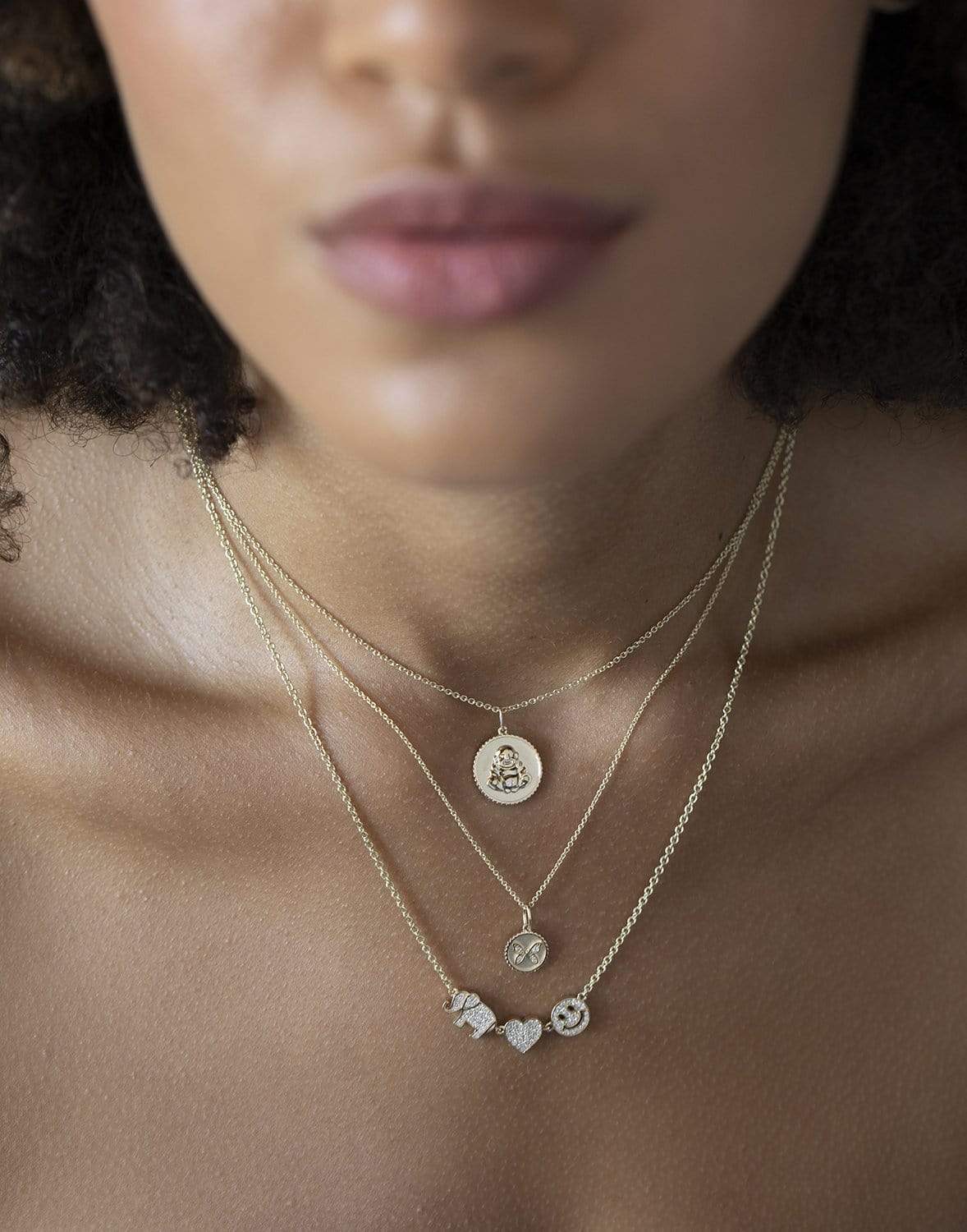 SYDNEY EVAN-Tiny Butterfly Coin Necklace-YELLOW GOLD