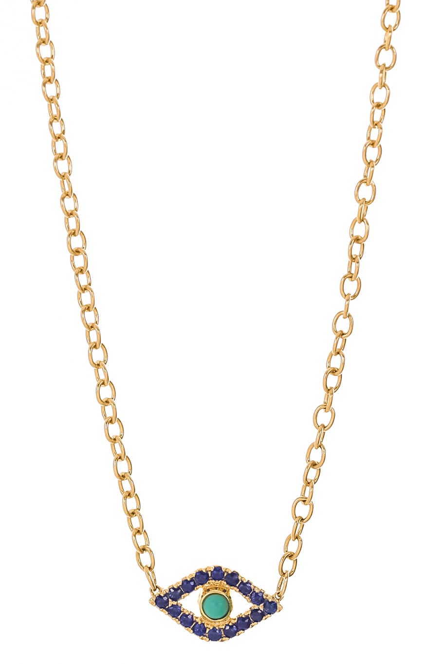 SYDNEY EVAN-Turquoise and Sapphire Evil Eye Necklace-YELLOW GOLD