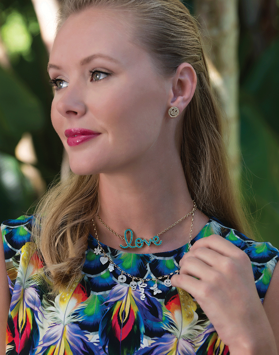 SYDNEY EVAN-Turquoise Love Necklace-YELLOW GOLD