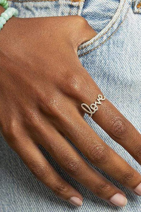 SYDNEY EVAN-Large Diamond Love Script Ring-WHITE GOLD