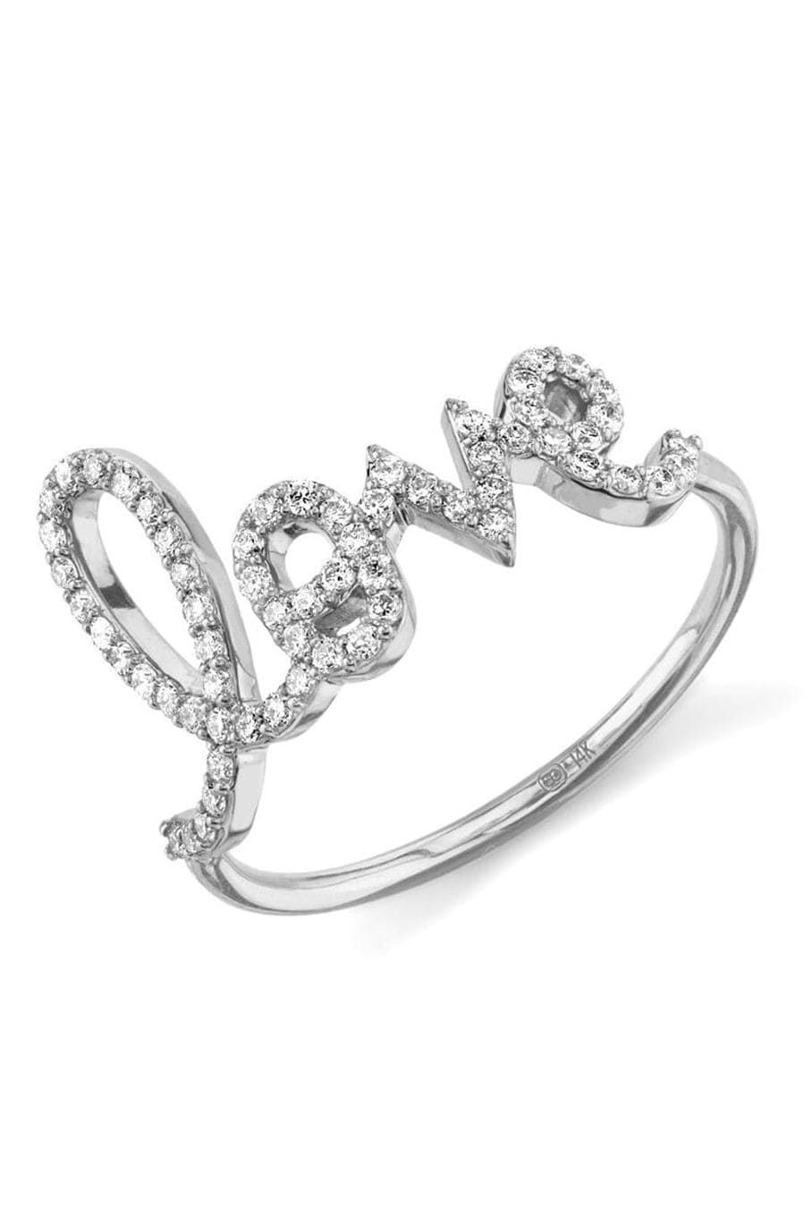 SYDNEY EVAN-Large Diamond Love Script Ring-WHITE GOLD