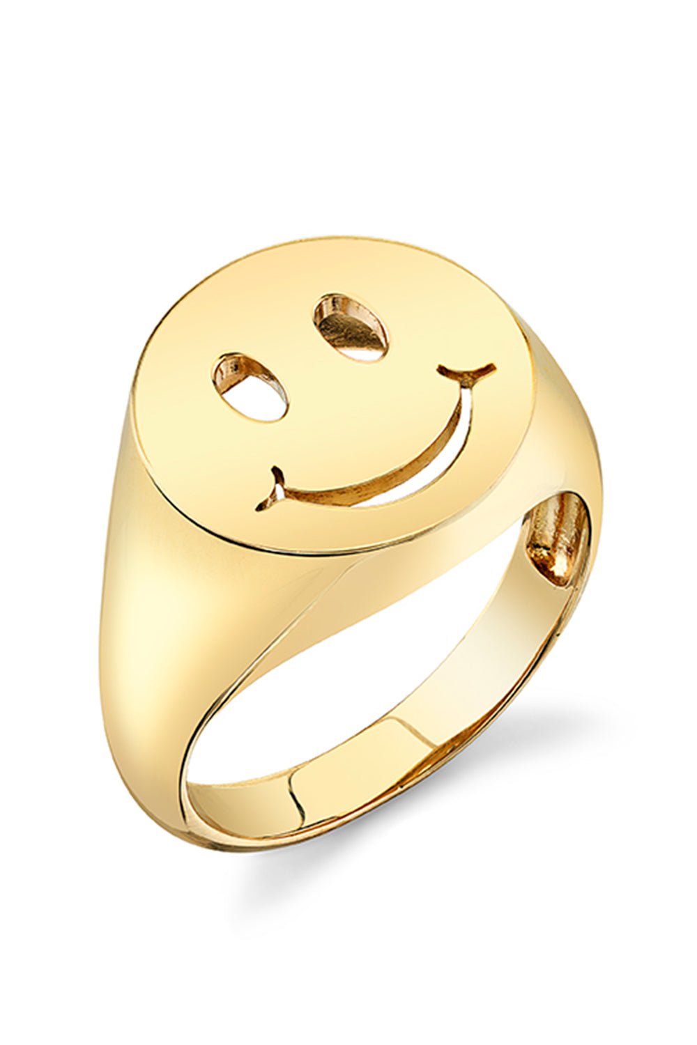 SYDNEY EVAN-Pure Happy Face Signet Ring-YELLOW GOLD