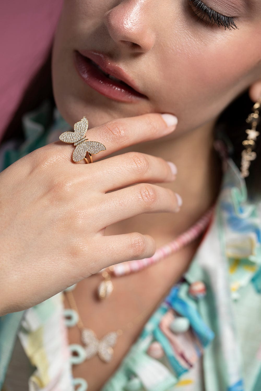 SYDNEY EVAN-Large Pave Butterfly Ring-YELLOW GOLD
