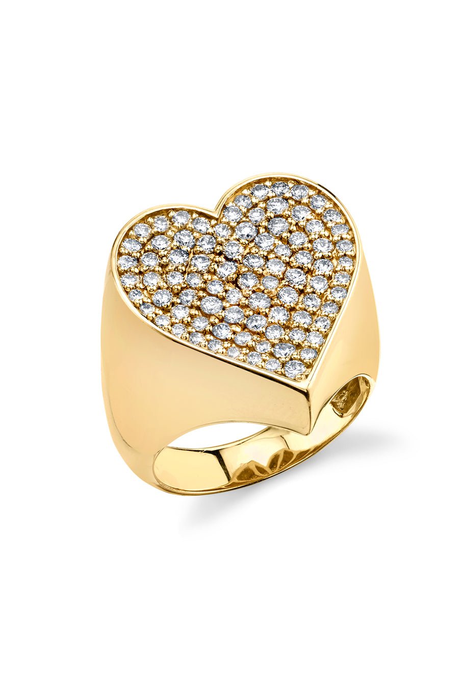 SYDNEY EVAN-Large Pave Heart Signet Ring-YELLOW GOLD