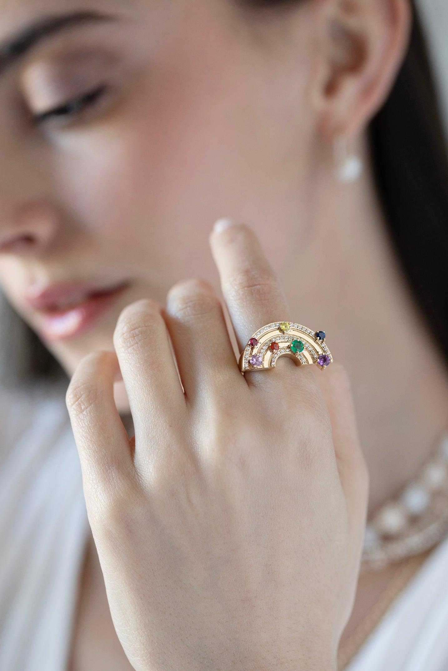 SYDNEY EVAN-Rainbow Block Ring-YELLOW GOLD