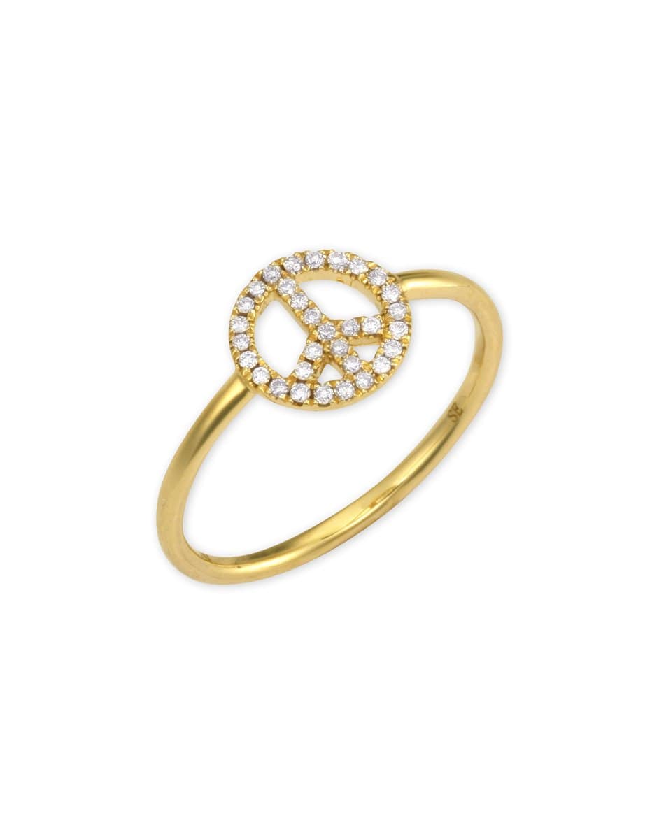SYDNEY EVAN-Pave Peace Sign Ring-YELLOW GOLD