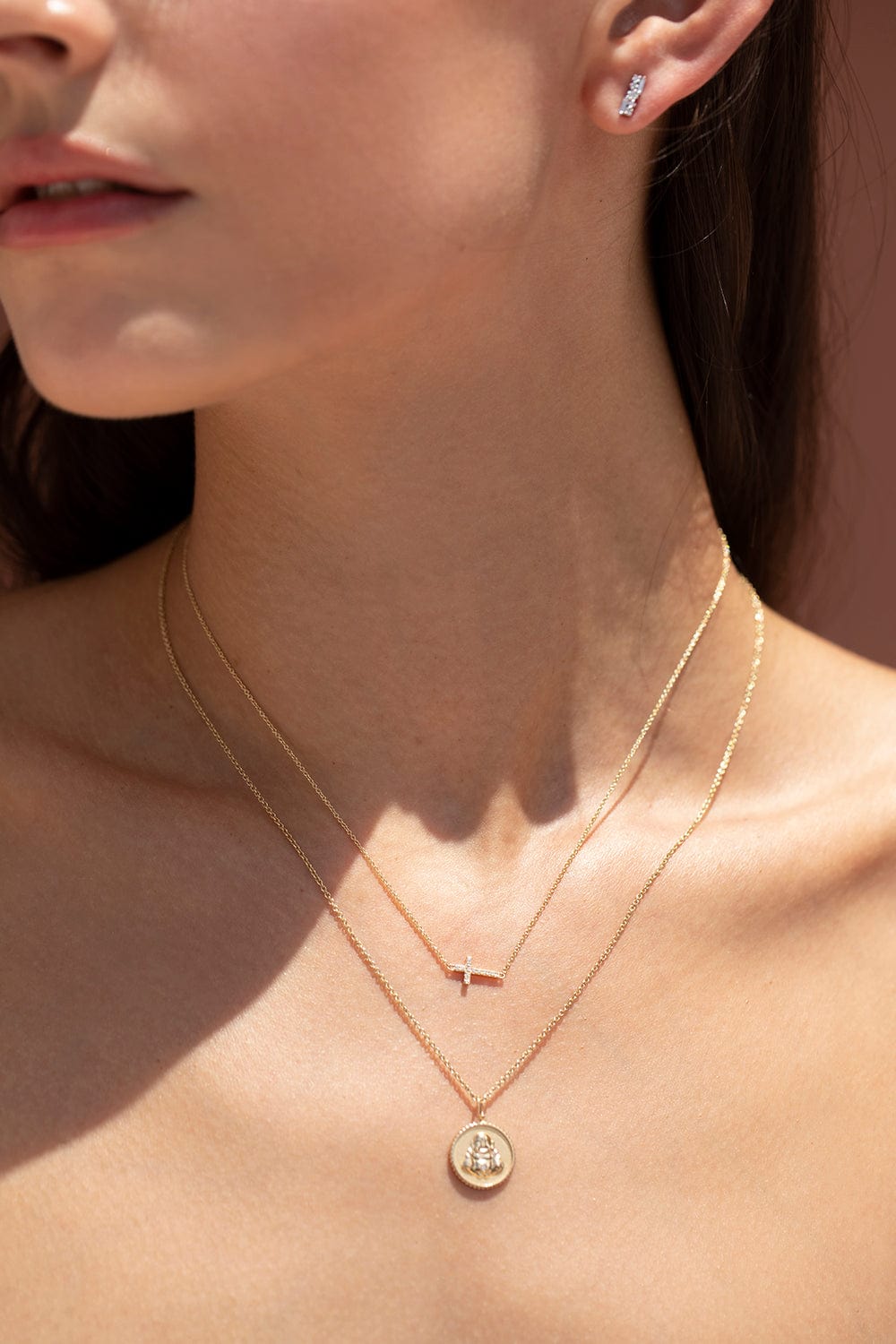 SYDNEY EVAN-Small Diamond Sideways Cross Necklace-YELLOW GOLD