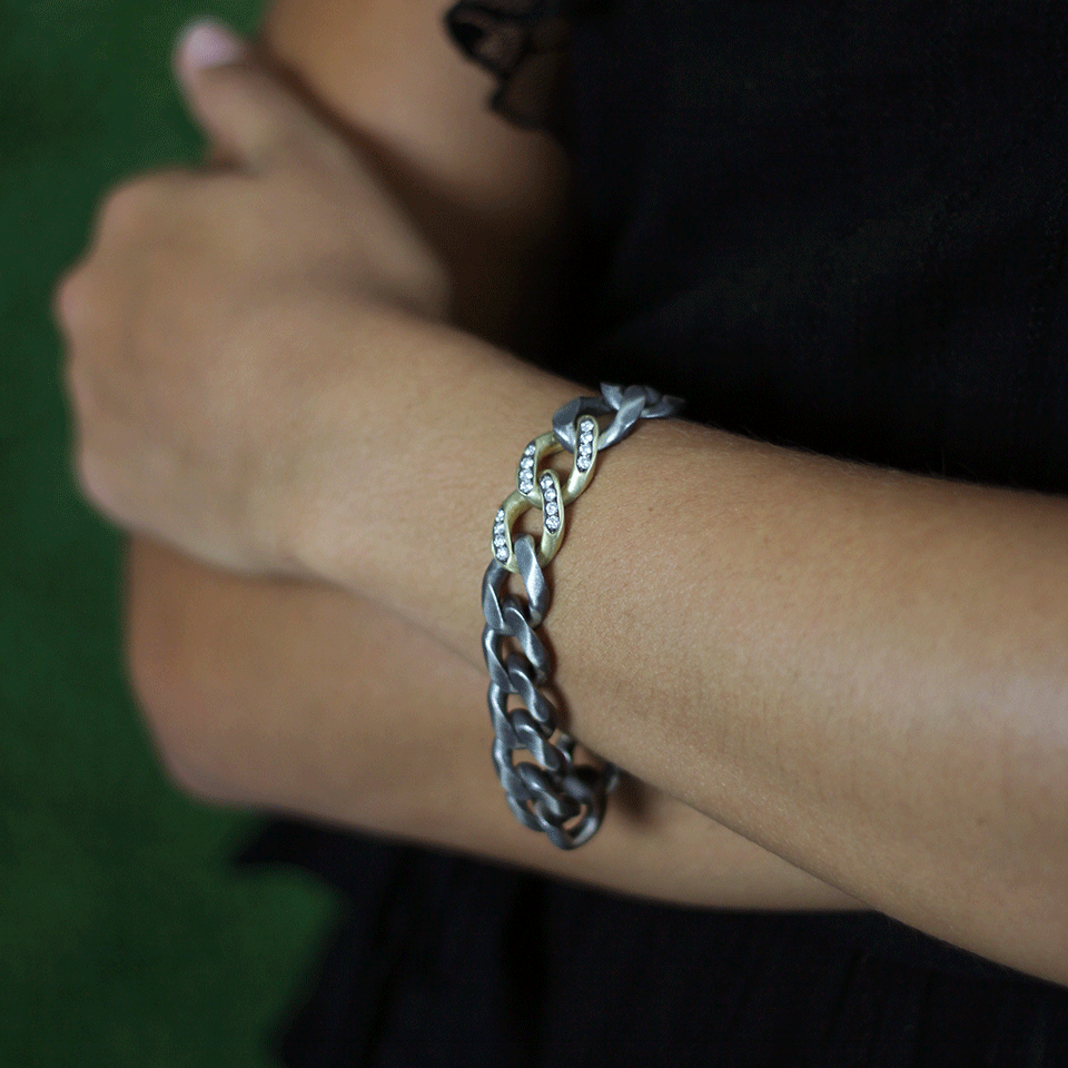 SYLVA & CIE-Diamond Pave Link Bracelet-SILVER