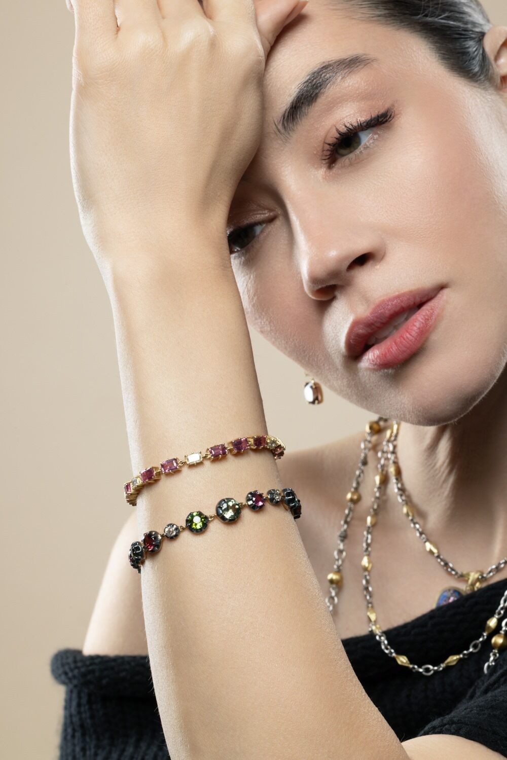 Pink Tourmaline Diamond Tennis Bracelet-YELLOW GOLD-6.5-JEWELRYFINE JEWELBRACELET O-SYLVA & CIE