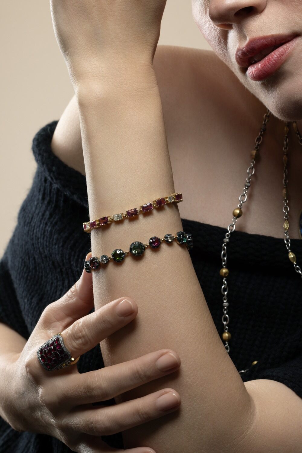 Pink Tourmaline Diamond Tennis Bracelet-YELLOW GOLD-6.5-JEWELRYFINE JEWELBRACELET O-SYLVA & CIE