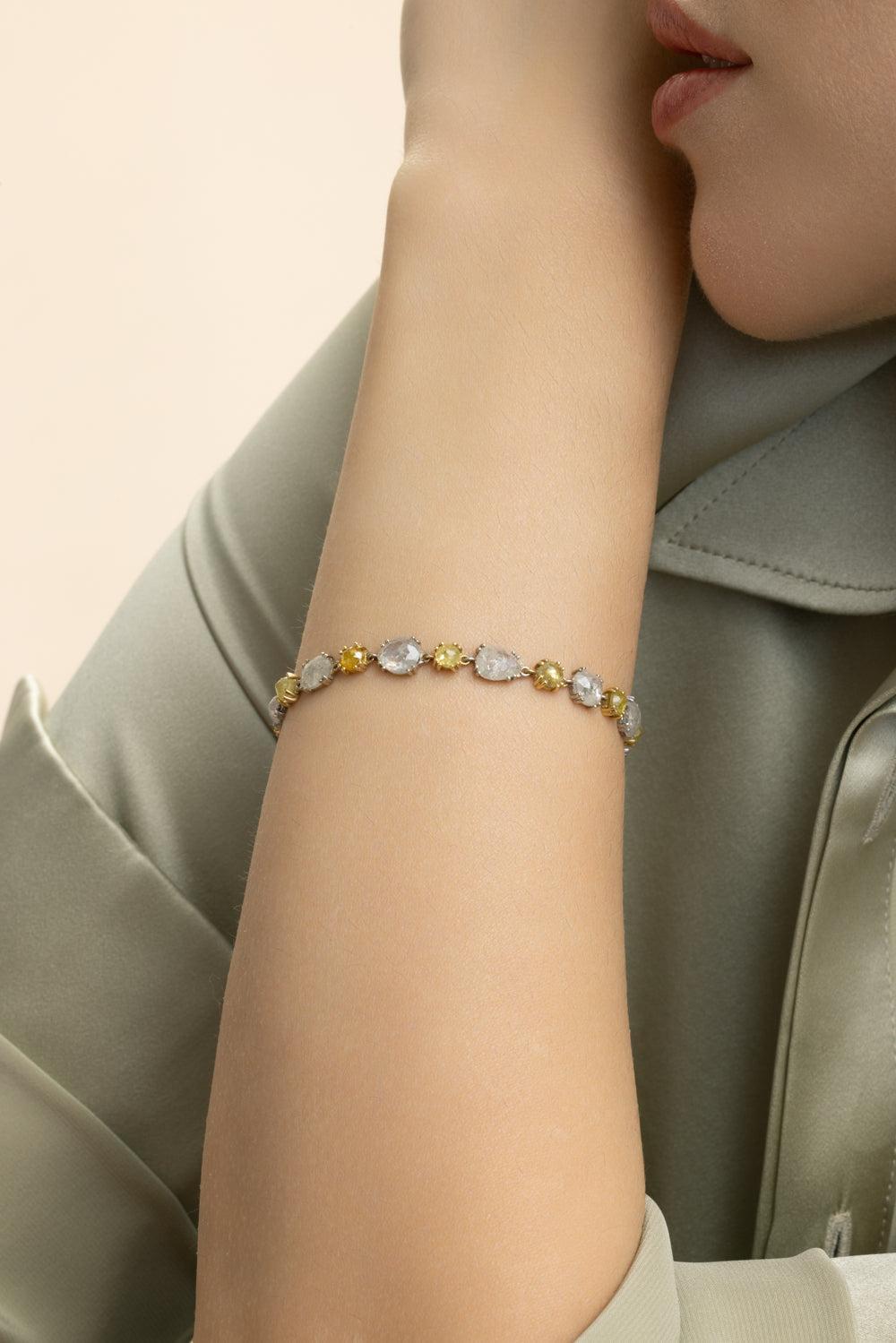 Diamond Rough Multi Color Bracelet-YELLOW GOLD-7-JEWELRYFINE JEWELBRACELET O-SYLVA & CIE