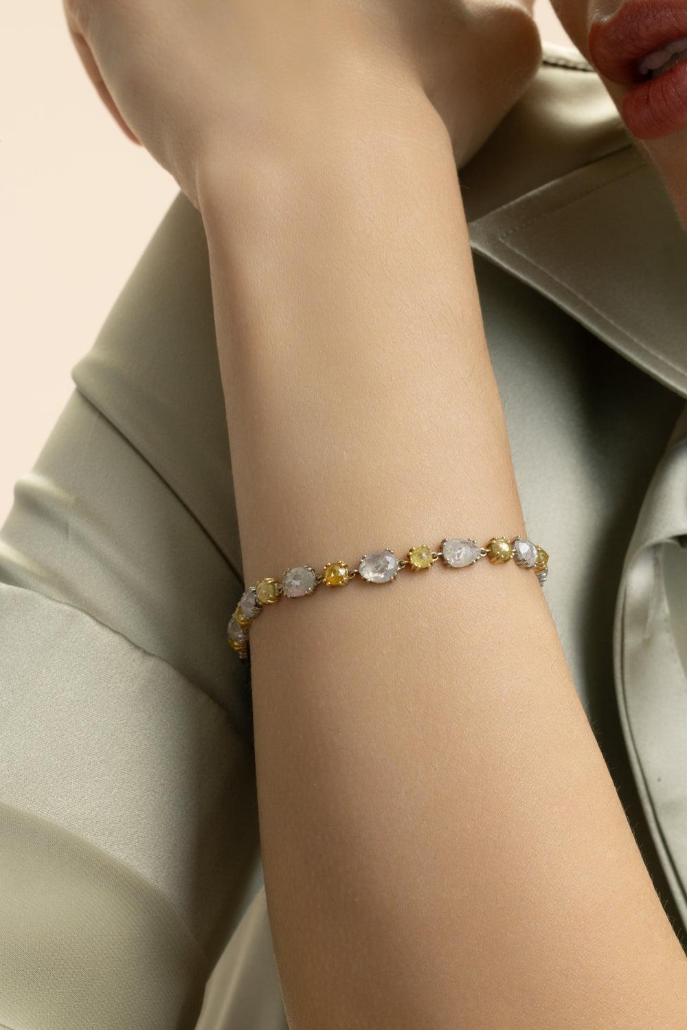 Diamond Rough Multi Color Bracelet-YELLOW GOLD-7-JEWELRYFINE JEWELBRACELET O-SYLVA & CIE