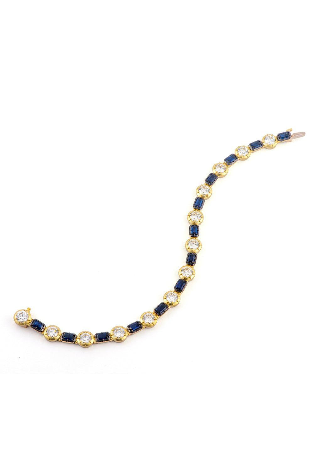Sapphire Diamond Round Baguette Bracelet-YELLOW GOLD-7.5-JEWELRYFINE JEWELBRACELET O-SYLVA & CIE