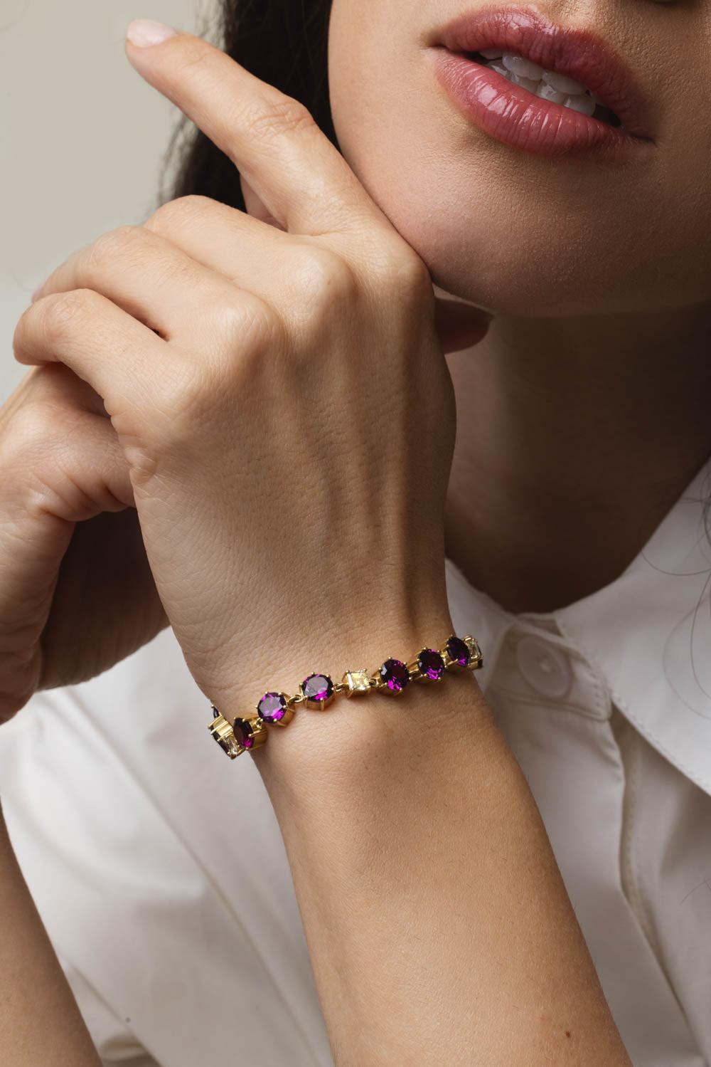 SYLVA & CIE-Purple Rhodolite Asher Diamond Tennis Bracelet-YELLOW GOLD
