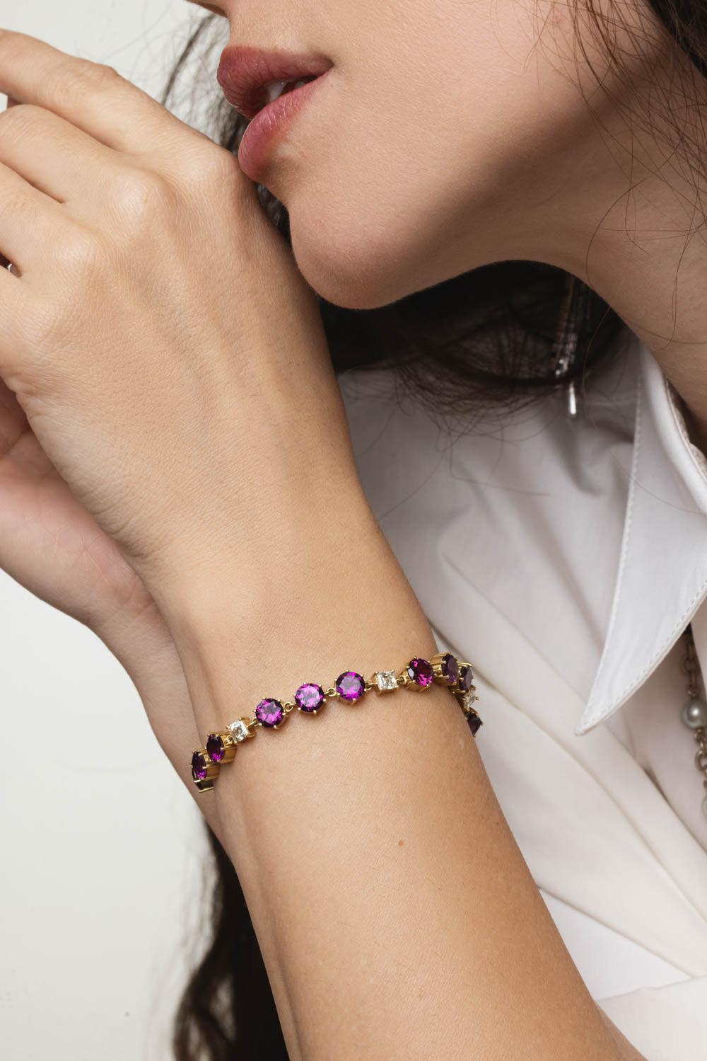 SYLVA & CIE-Purple Rhodolite Asher Diamond Tennis Bracelet-YELLOW GOLD