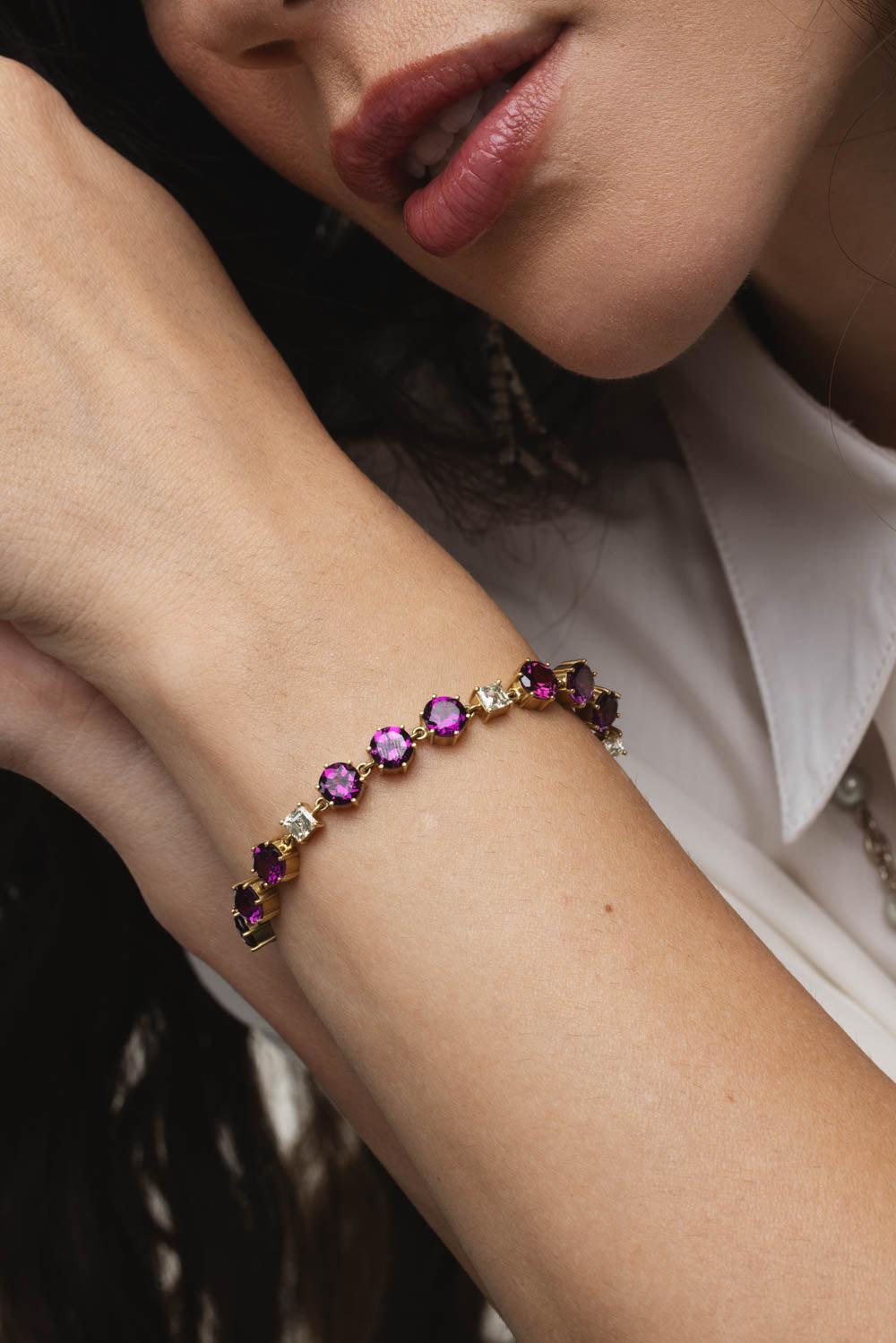 SYLVA & CIE-Purple Rhodolite Asher Diamond Tennis Bracelet-YELLOW GOLD
