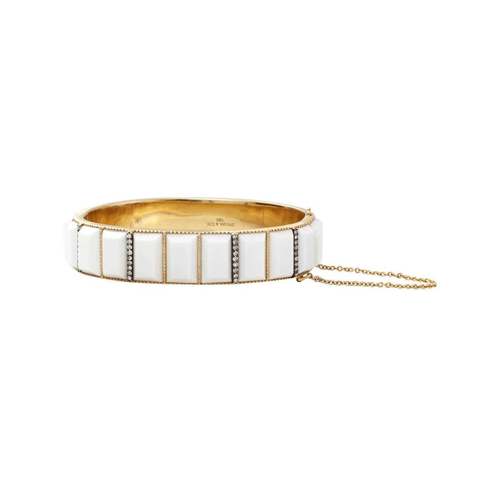 SYLVA & CIE-Cacholong And Diamond Bracelet-YELLOW GOLD