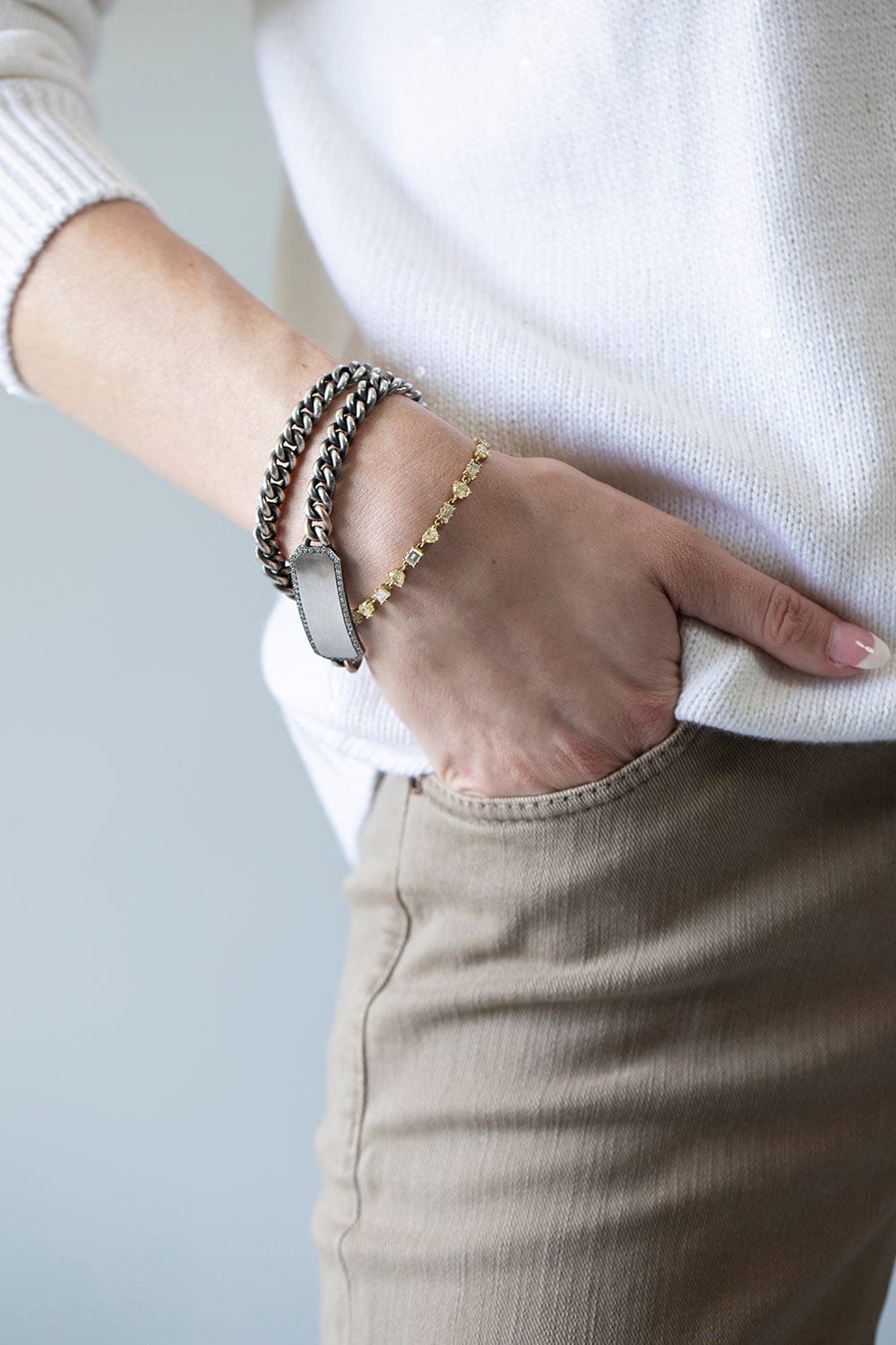 SYLVA & CIE-Fancy Yellow and Baguette Diamond Tennis Bracelet-YELLOW GOLD