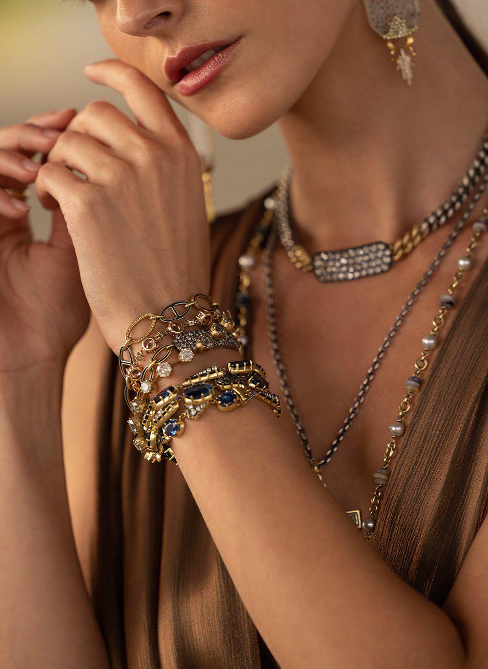 SYLVA & CIE-Grey Diamond Tennis Bracelet-YELLOW GOLD