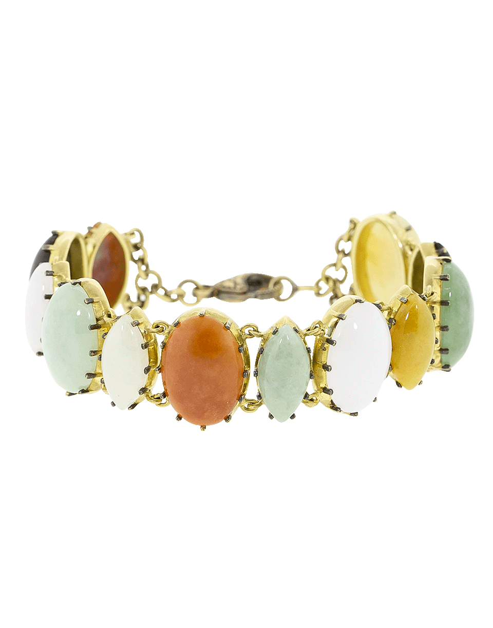 SYLVA & CIE-Multi Color Oval Jade Bracelet-YELLOW GOLD
