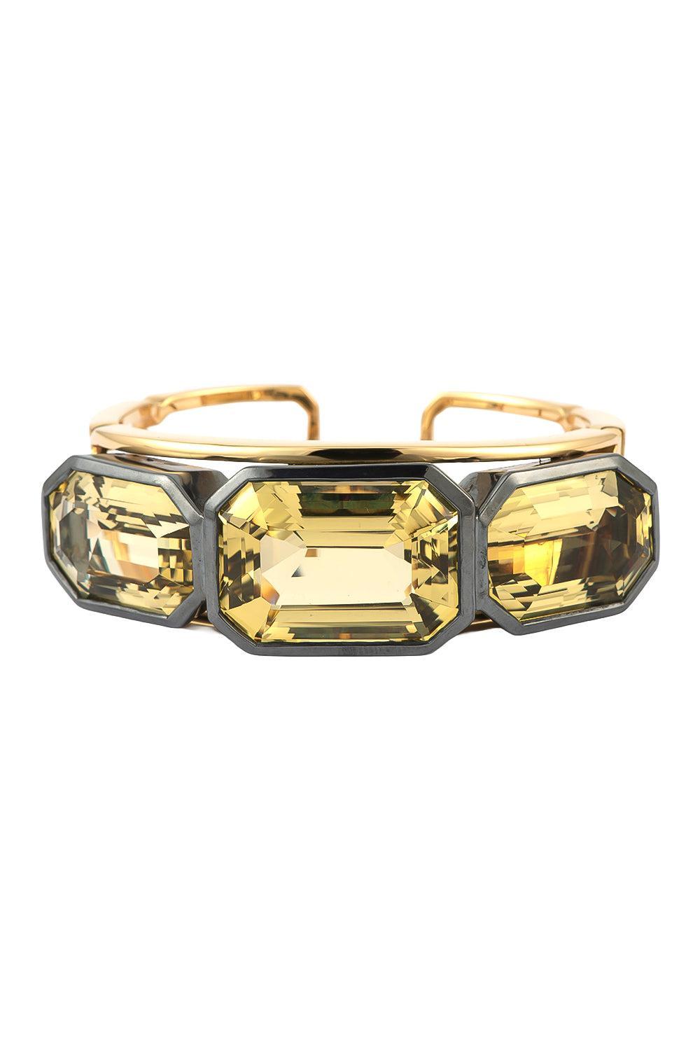 Quartz Prazolite Cuff Bracelet-YELLOW GOLD-JEWELRYFINE JEWELBRACELET O-SYLVA & CIE